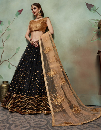 Black soft net sequence worked wedding lehenga choli