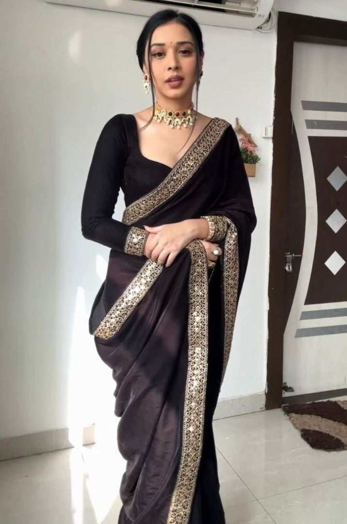 Black velvet designer party ready to wear saree