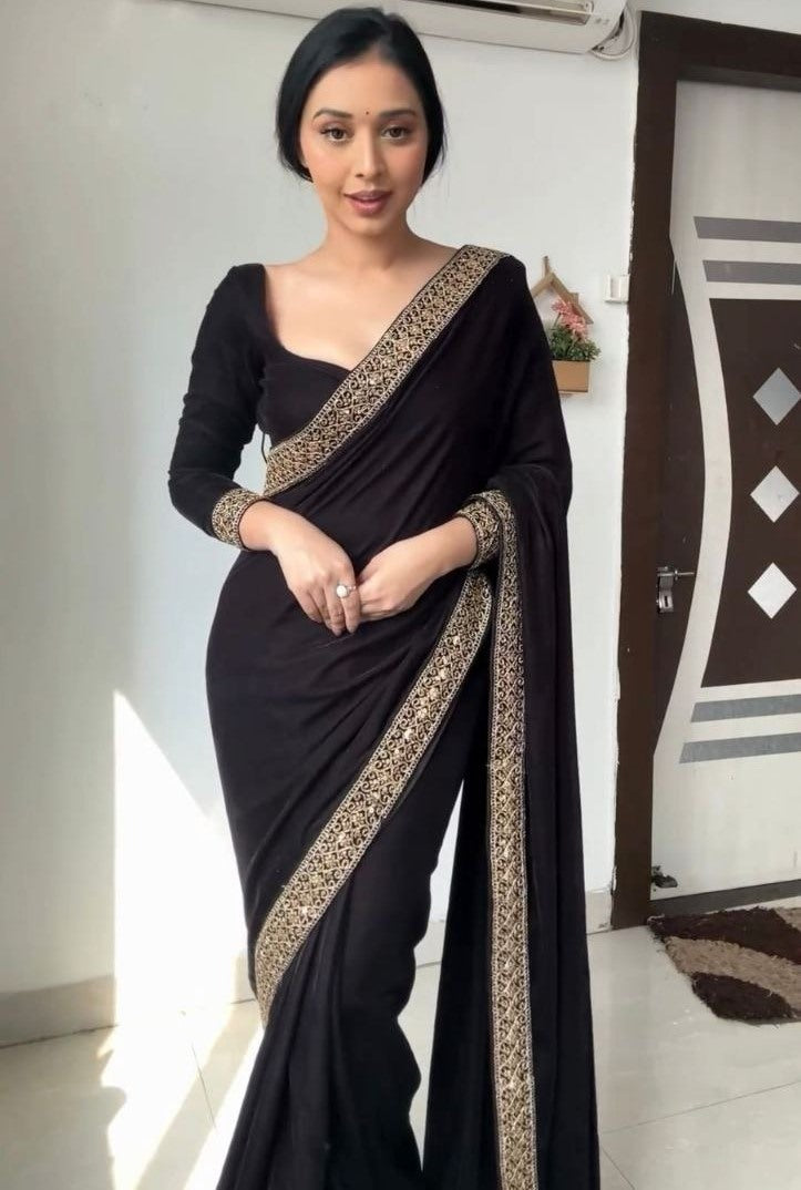 Black velvet designer party ready to wear saree