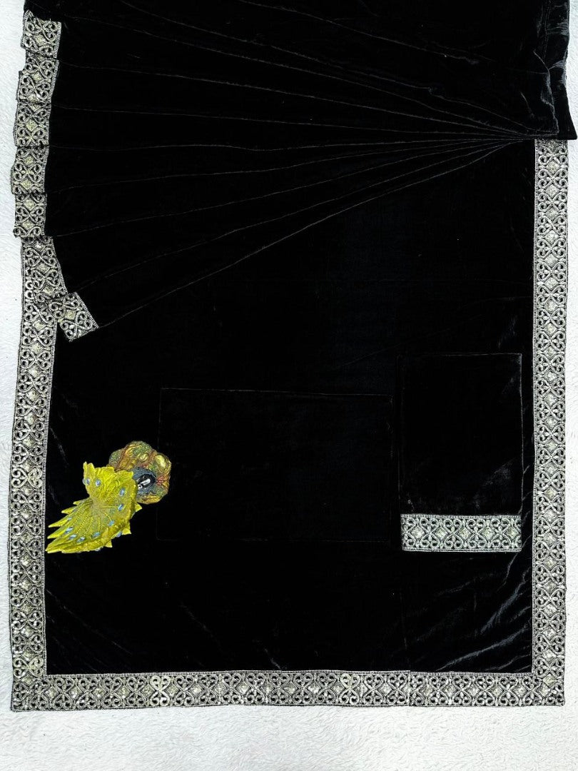 Black velvet designer party ready to wear saree