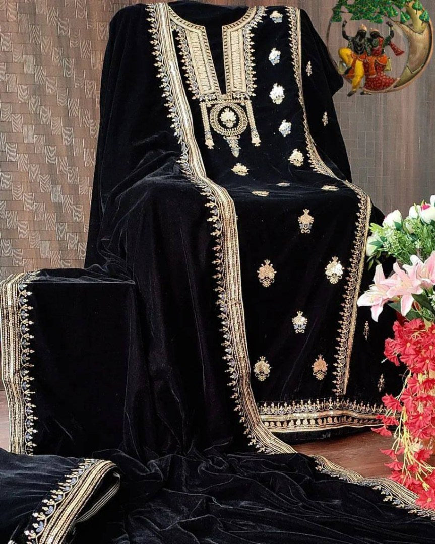 Black velvet embroidered wedding plazzo suit