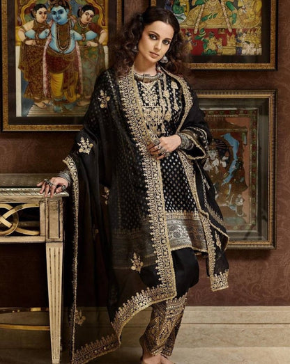 Black velvet embroidery work salwar suit