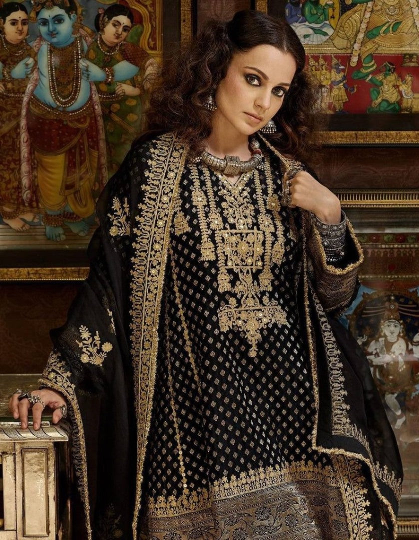 Black velvet embroidery work salwar suit