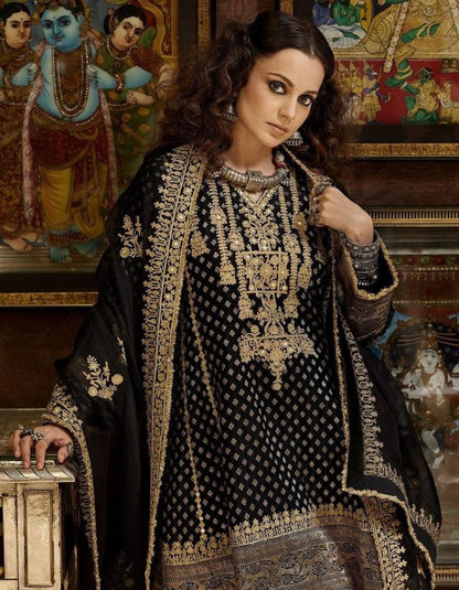 Black velvet embroidery work salwar suit