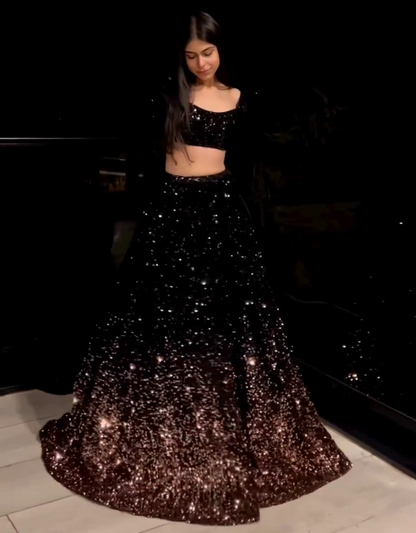 Black velvet heavy sequence work designer lehenga choli