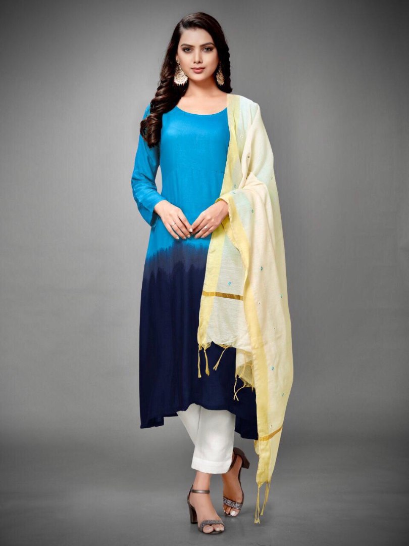 Blue and navyblue heavy rayon cotton kurti