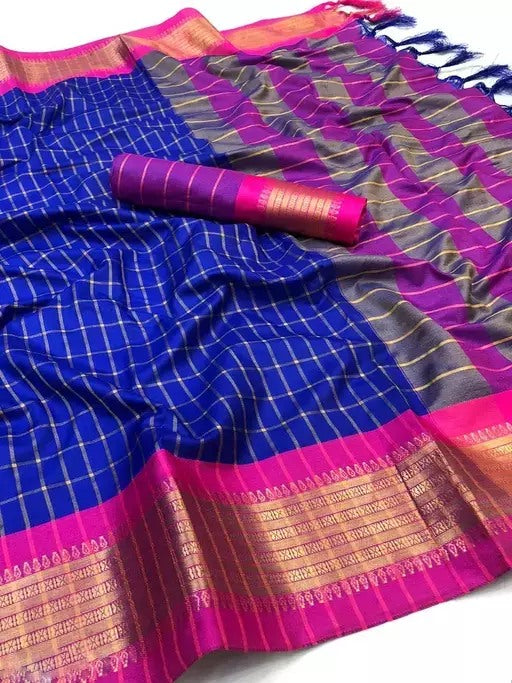 Blue cotton jacquard border saree