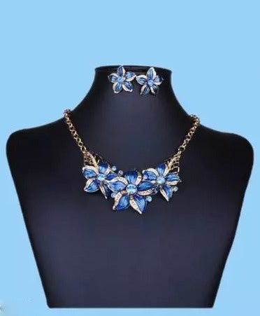 Blue floral american diamond necklace with earrings