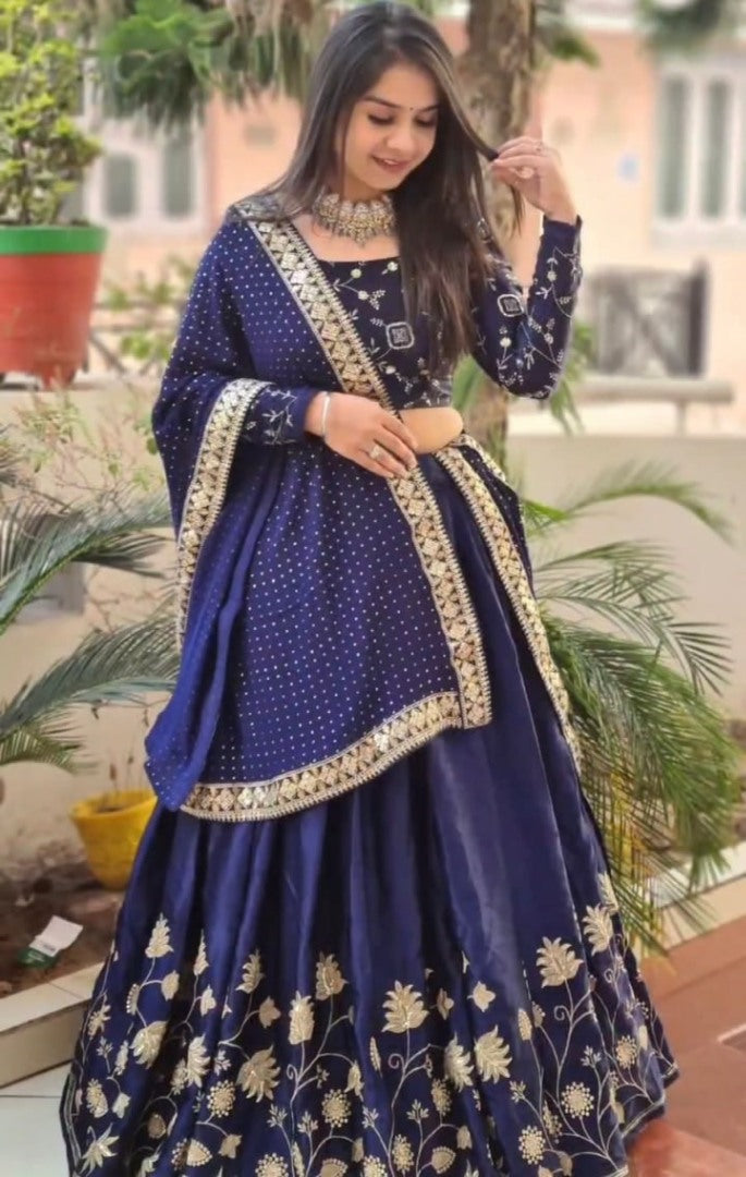 Blue georgette embroidery work wedding lehenga choli