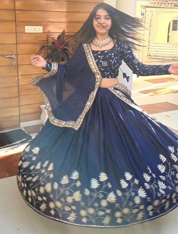 Blue georgette embroidery work wedding lehenga choli