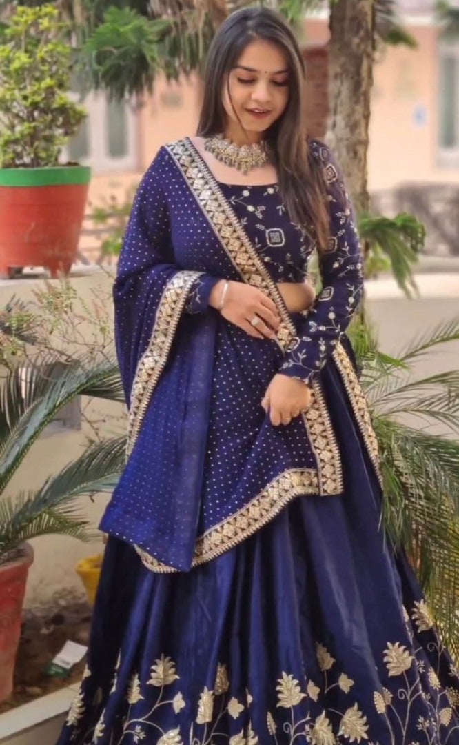 Blue georgette embroidery work wedding lehenga choli