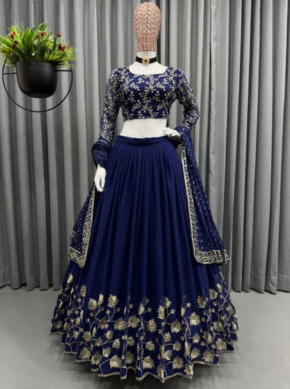 Blue georgette embroidery work wedding lehenga choli