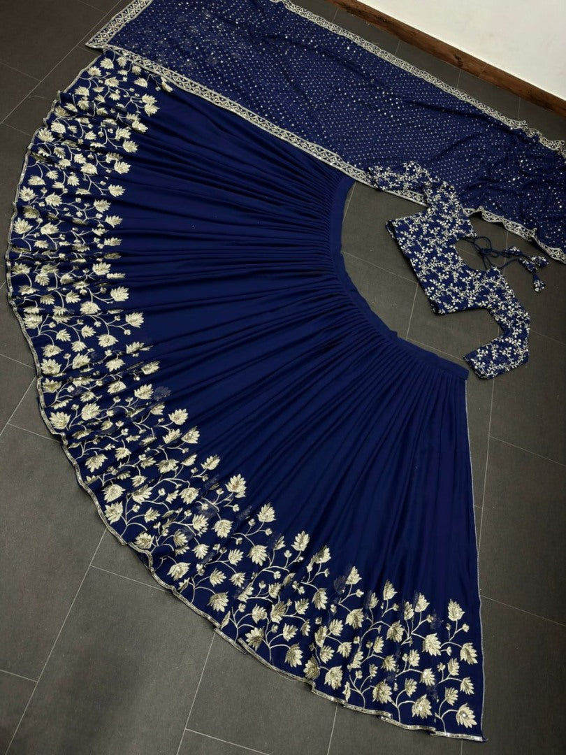 Blue georgette embroidery work wedding lehenga choli