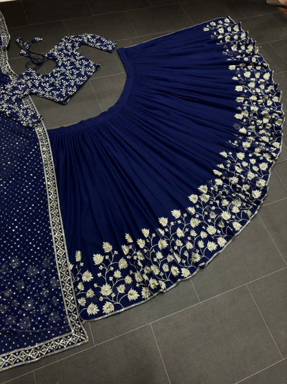 Blue georgette embroidery work wedding lehenga choli