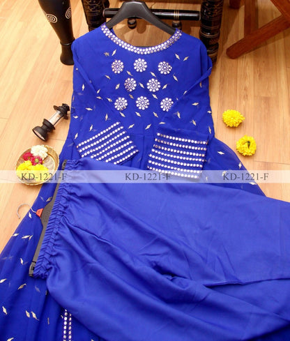 Blue georgette paper mirror salwar suit