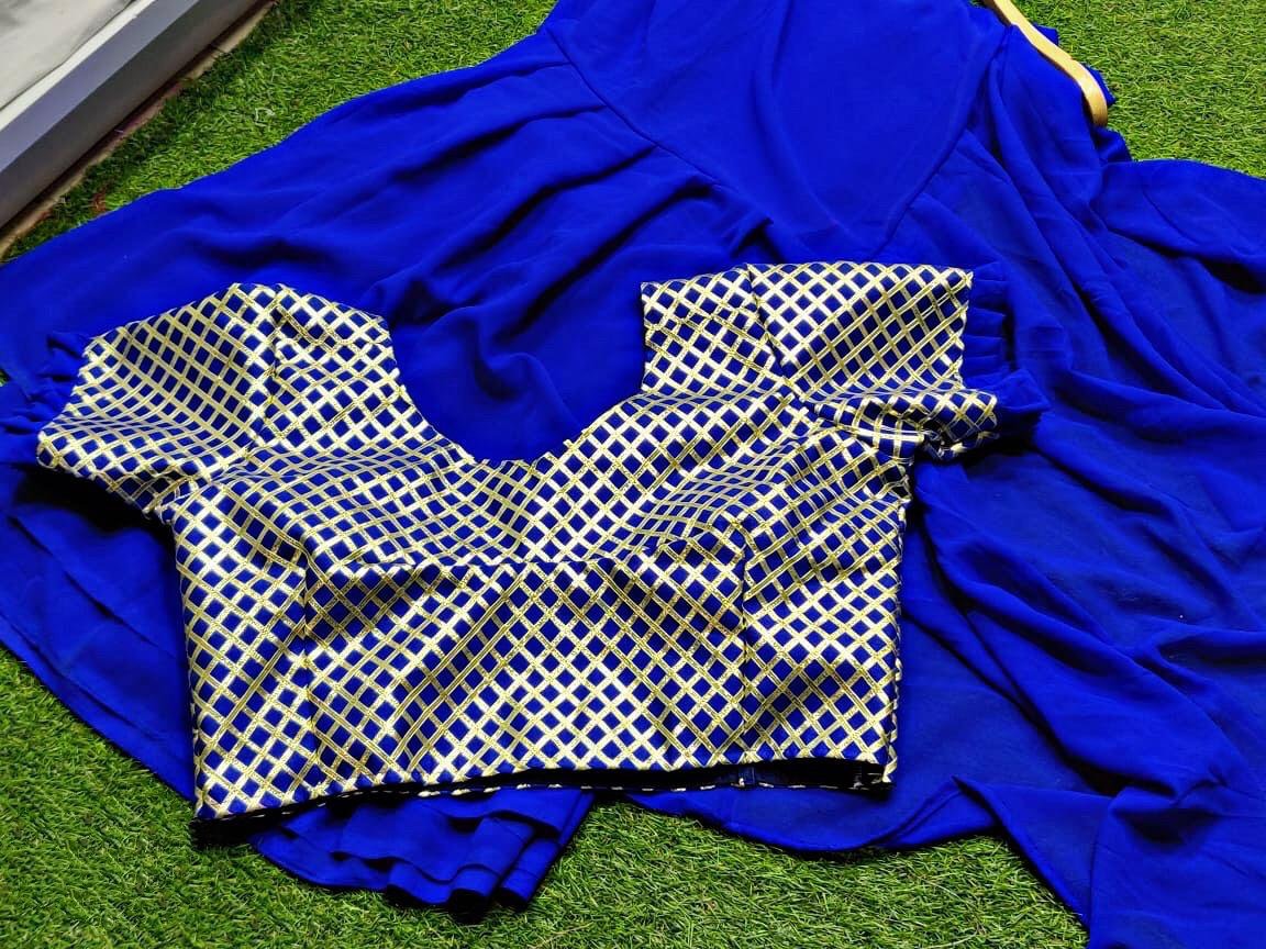 Blue georgette partywear ruffle saree