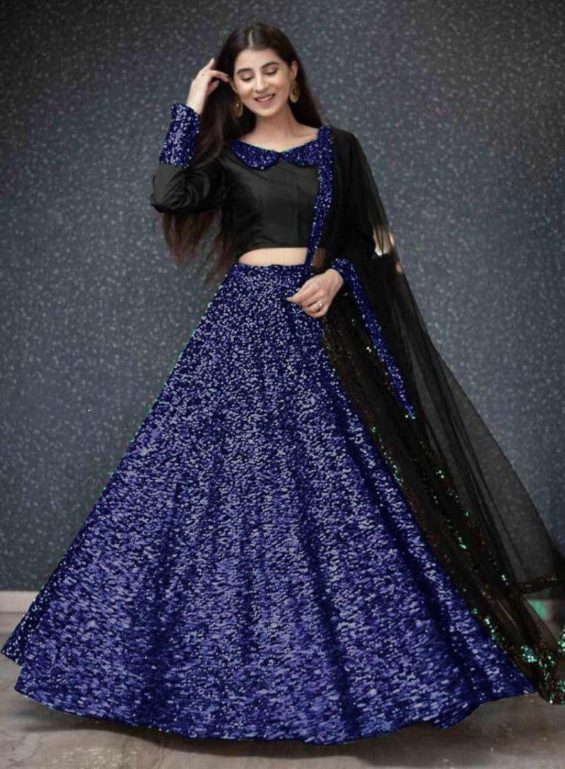 Blue heavy sequence work designer lehenga choli