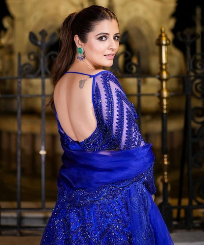 Blue net heavy work designer wedding lehenga choli