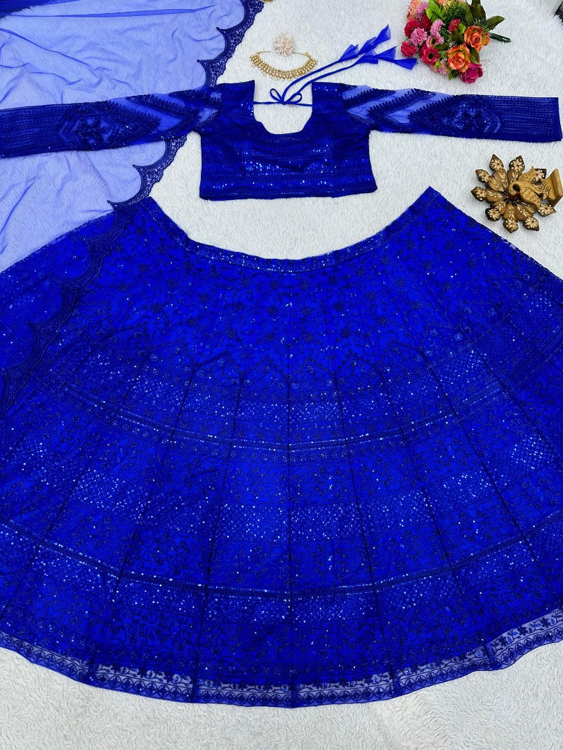 Blue net heavy work designer wedding lehenga choli