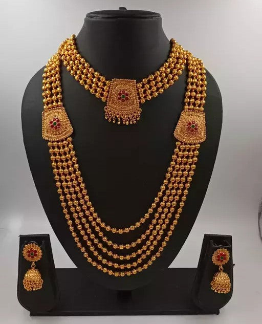 Brass stones and beads mala jewellery set