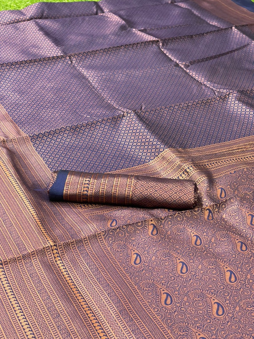 Dark blue copper jacquard weaving banarasi silk saree for wedding
