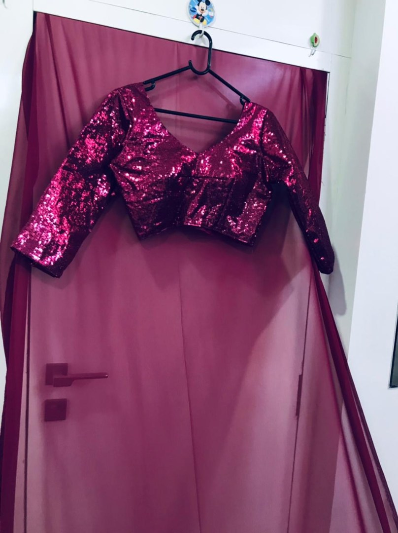 Dark pink georgette sequence work partywear saree