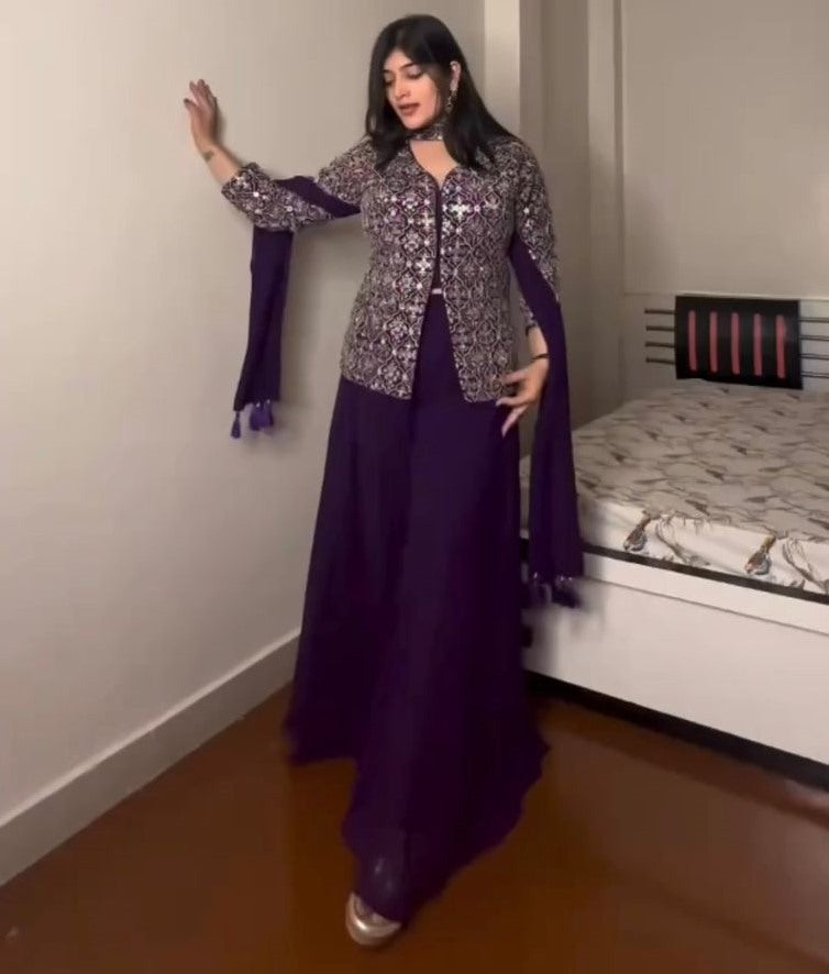 Dark purple georgette designer plazzo suit