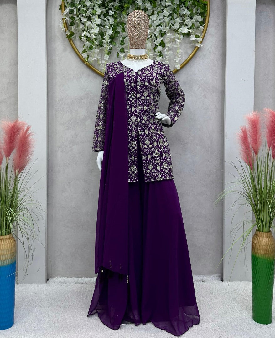 Dark purple georgette designer plazzo suit