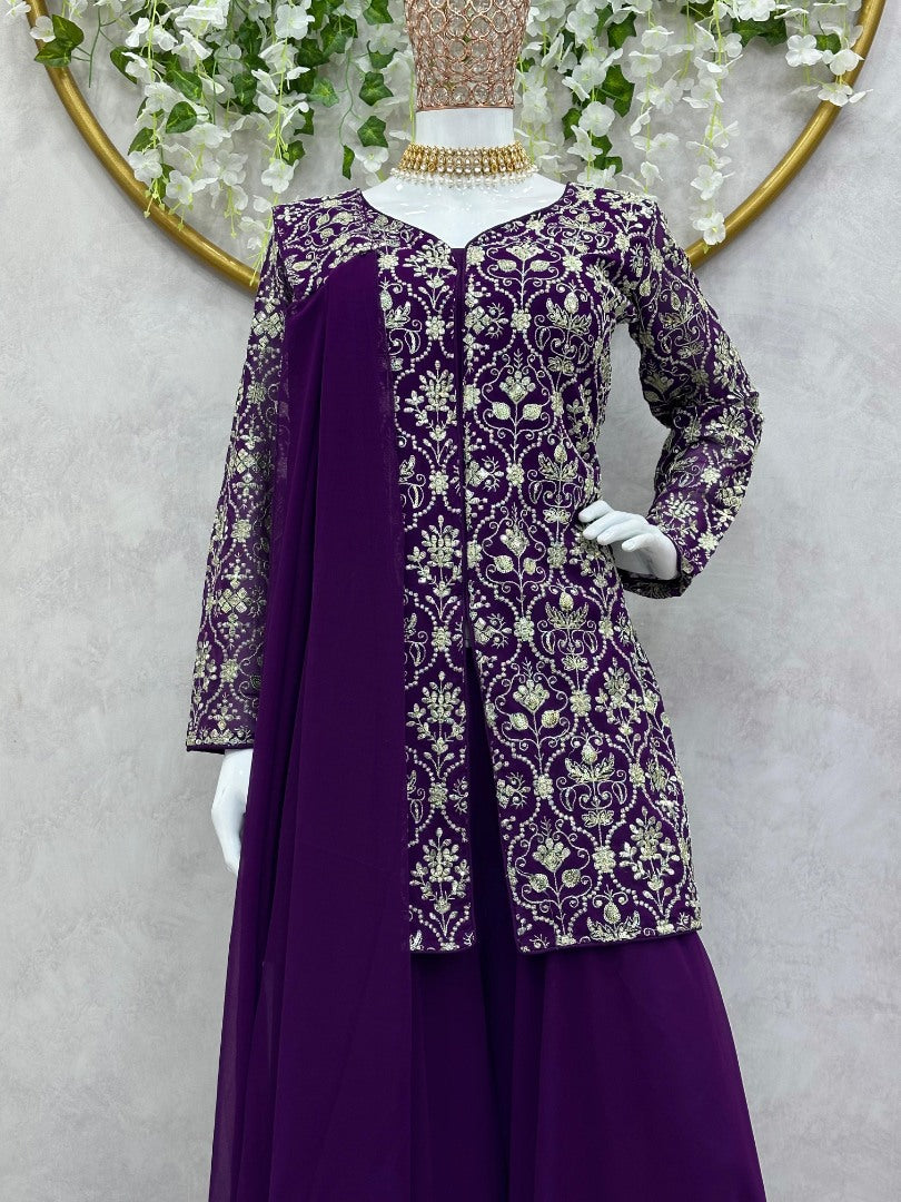 Dark purple georgette designer plazzo suit