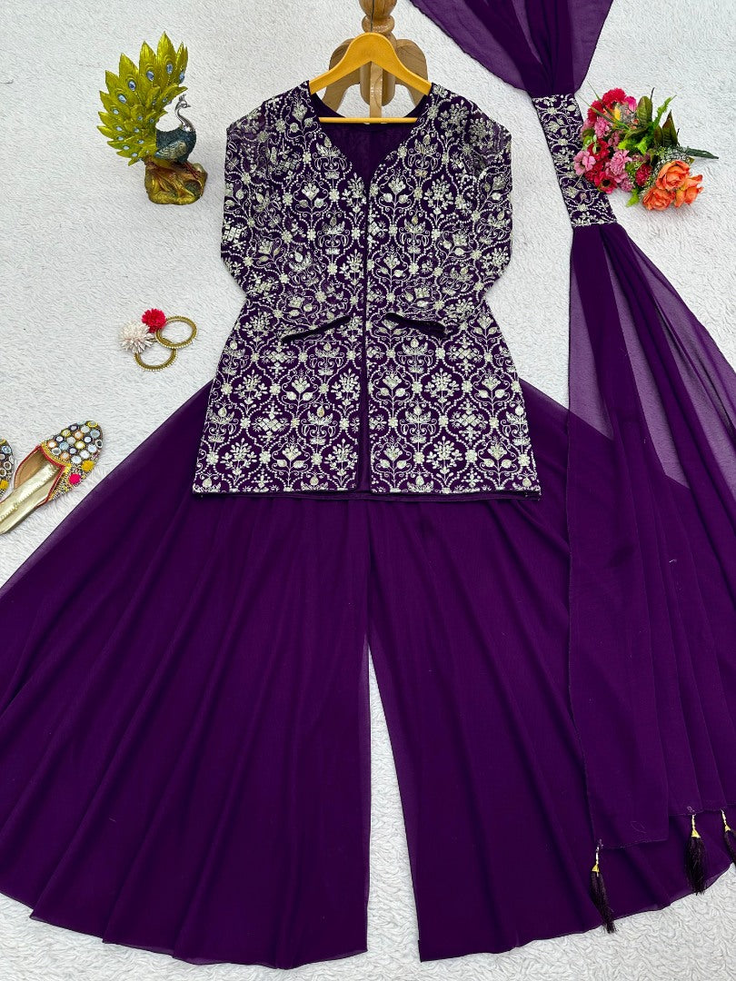 Dark purple georgette designer plazzo suit