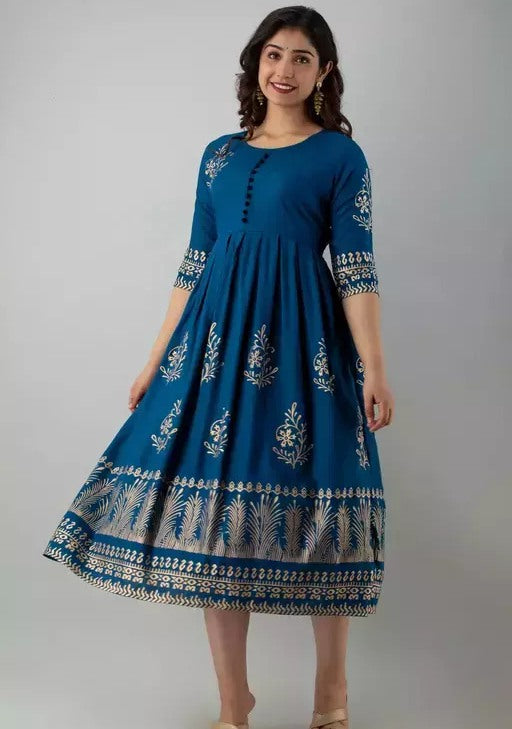 Dark rama rayon printed anarkali frock kurti