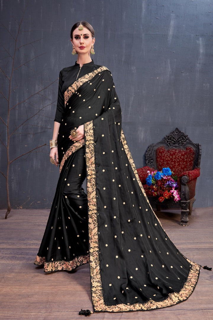 Designer Black embroidered partywear saree