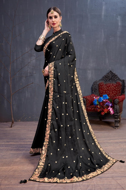 Designer Black embroidered partywear saree