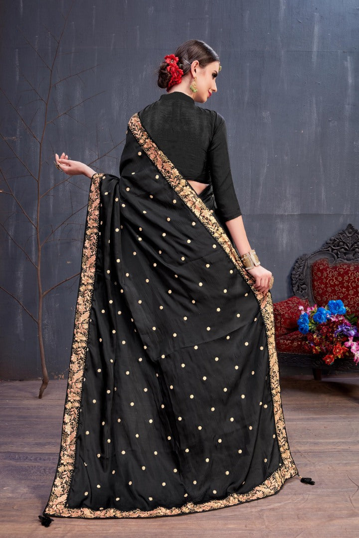 Designer Black embroidered partywear saree