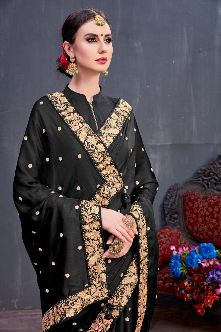 Designer Black embroidered partywear saree