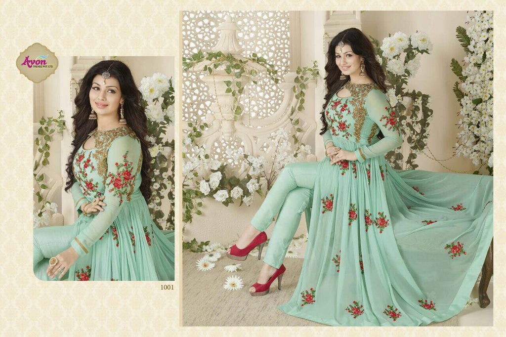 Designer embroidered sky partywear anarkali suit