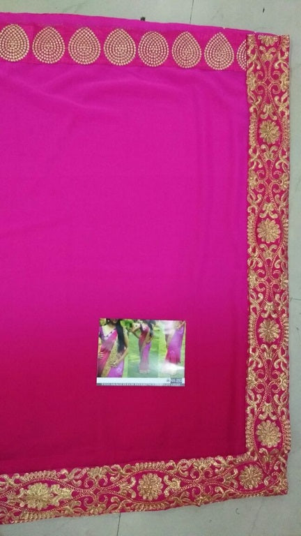 Designer Pink embroidered Wedding Saree