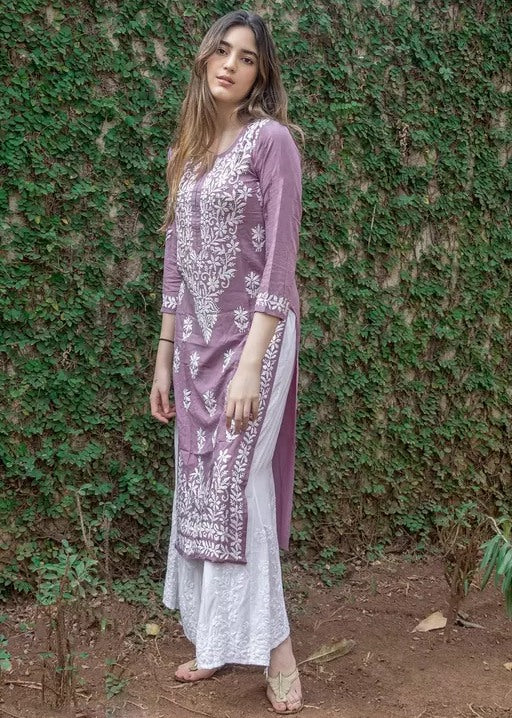 Dusty rose chikankari work kurti