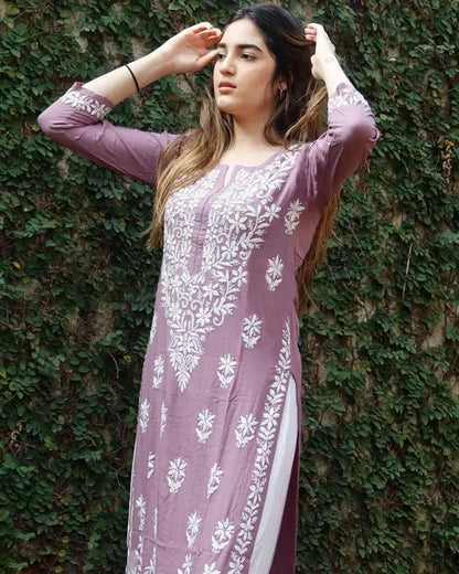 Dusty rose chikankari work kurti