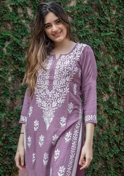 Dusty rose chikankari work kurti