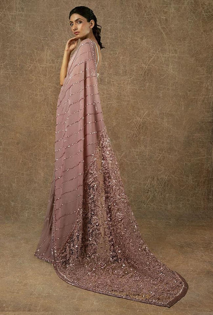 Dusty rose georgette sequence and embroidered work designer wedding saree