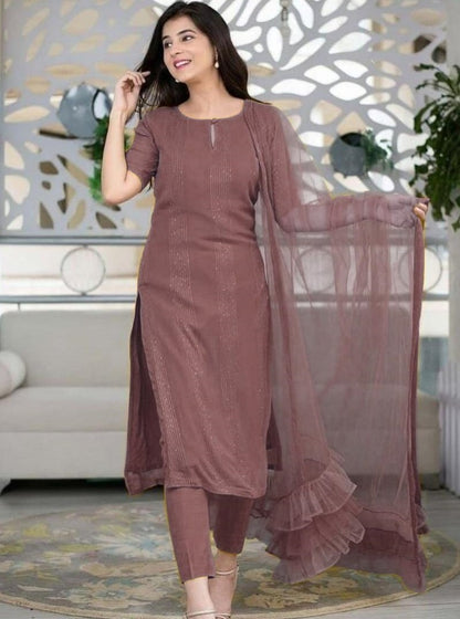 Dusty rose rayon thread and sequence work salwar suit