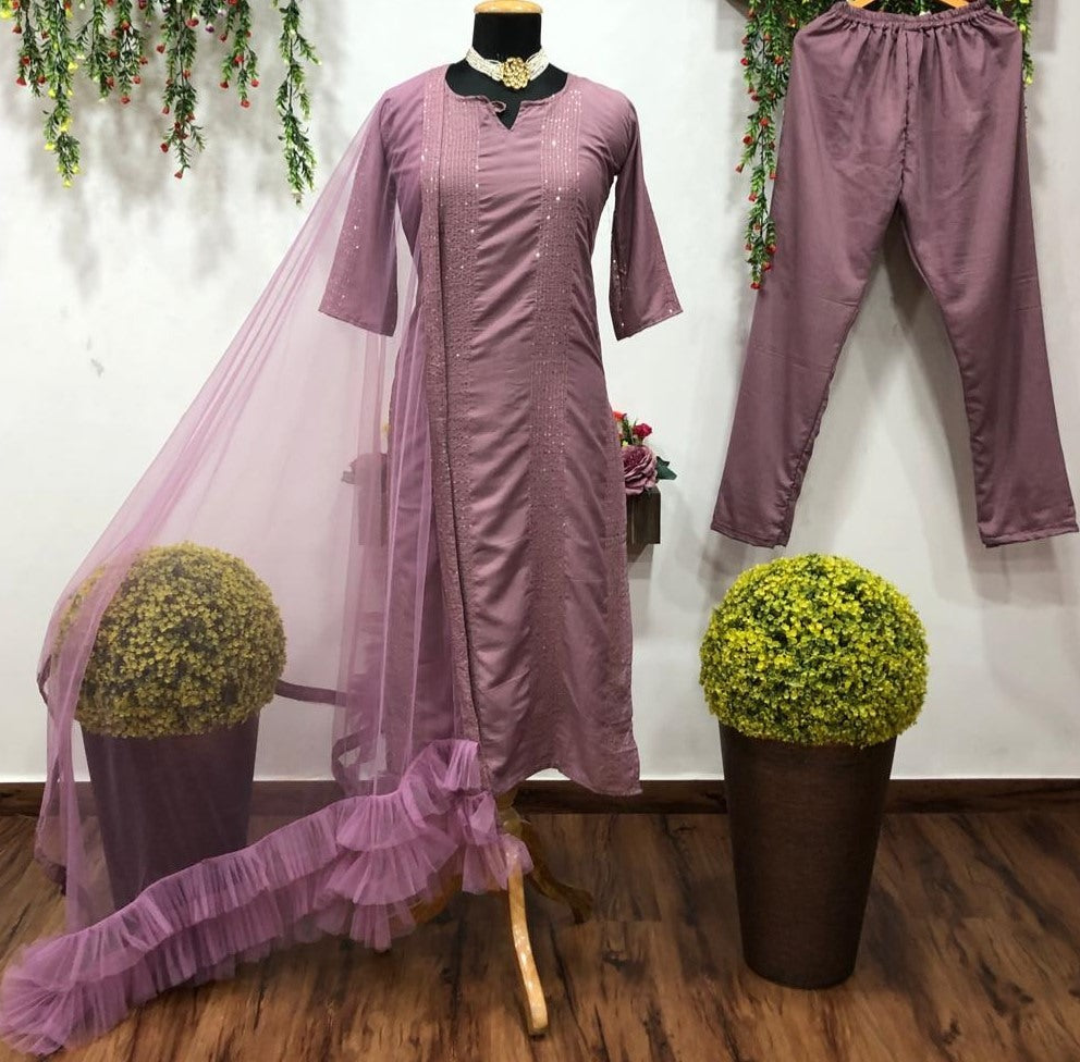 Dusty rose rayon thread and sequence work salwar suit