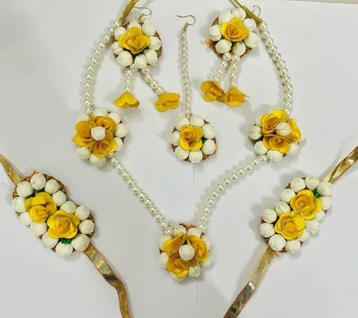 Floral Pearl Jewellery Set for Women & Girls (Mehandi/Haldi/Bridal/Baby Shower/Marriage/Wedding)