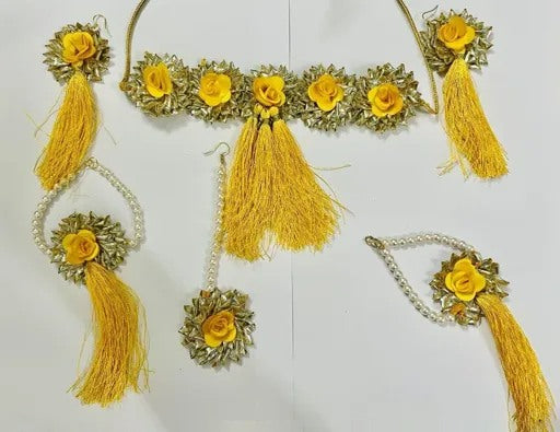 Flower Jewellery Set for Women & Girls (Mehandi/Haldi/Bridal/Baby Shower/Marriage/Wedding)