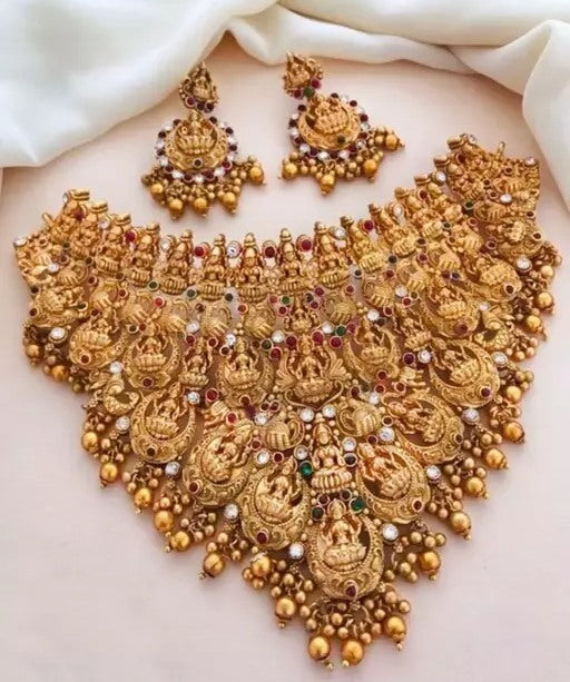 Gold plated alloy laxmi traditional heavy jewellery set