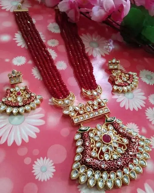 Gold plated brass kundan beads jewellery set