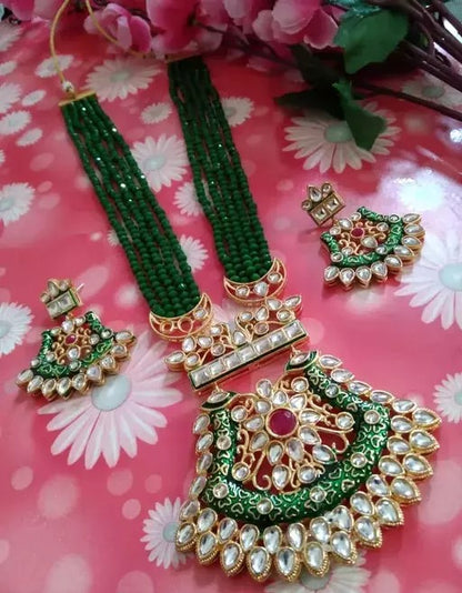 Gold plated brass kundan beads jewellery set