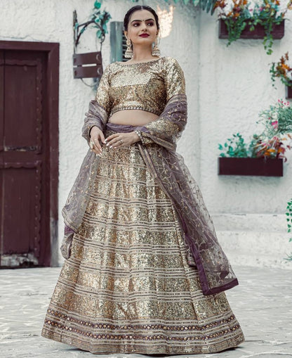 Golden heavy sequence work designer wedding lehenga choli