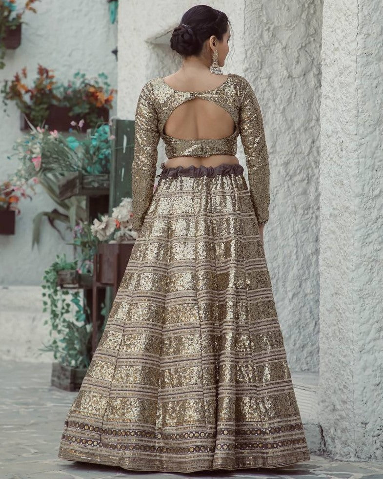 Golden heavy sequence work designer wedding lehenga choli